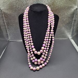 Multi-Strand, Beaded, Shades of Pink, Purple, Silver "Japan" Marked Necklace